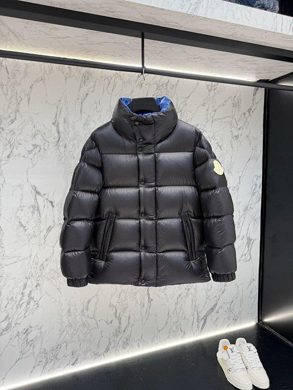 Moncler Black Cobalt-Lined Box-Quilt Short Down Jacket