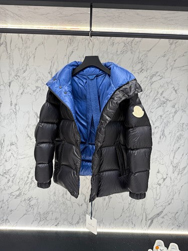Moncler Black Cobalt-Lined Box-Quilt Short Down Jacket