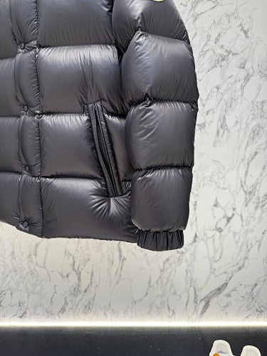 Moncler Black Cobalt-Lined Box-Quilt Short Down Jacket