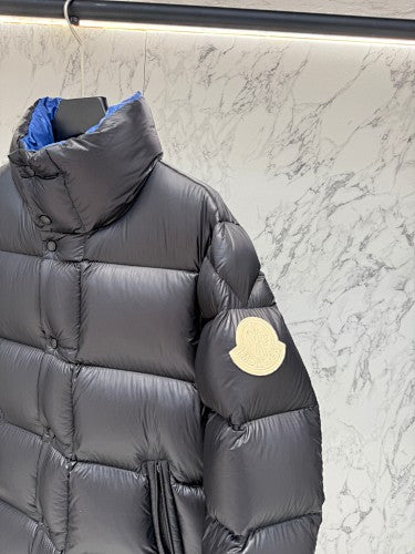 Moncler Black Cobalt-Lined Box-Quilt Short Down Jacket