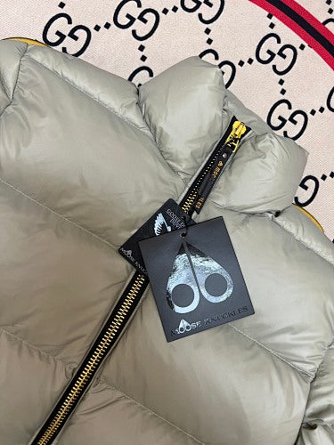Moose Knuckles Silver Grey Glossy Short Down Puffer Jacket