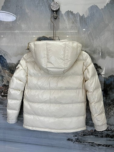 Moncler Cream Hooded Gloss Down Jacket