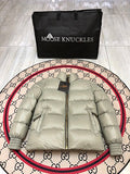 Moose Knuckles Silver Grey Glossy Short Down Puffer Jacket