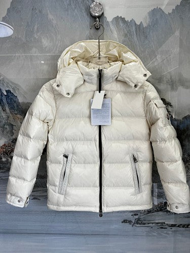 Moncler Cream Hooded Gloss Down Jacket