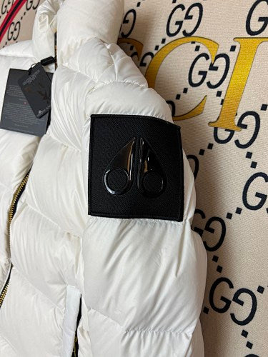 Moose Knuckles White Glossy Short Down Puffer Jacket