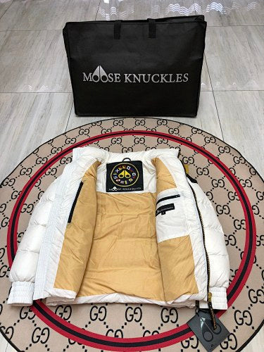 Moose Knuckles White Glossy Short Down Puffer Jacket