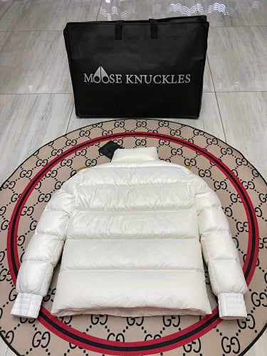 Moose Knuckles White Glossy Short Down Puffer Jacket