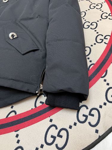 Moose Knuckles Black Long Down Parka with White Fur Trim