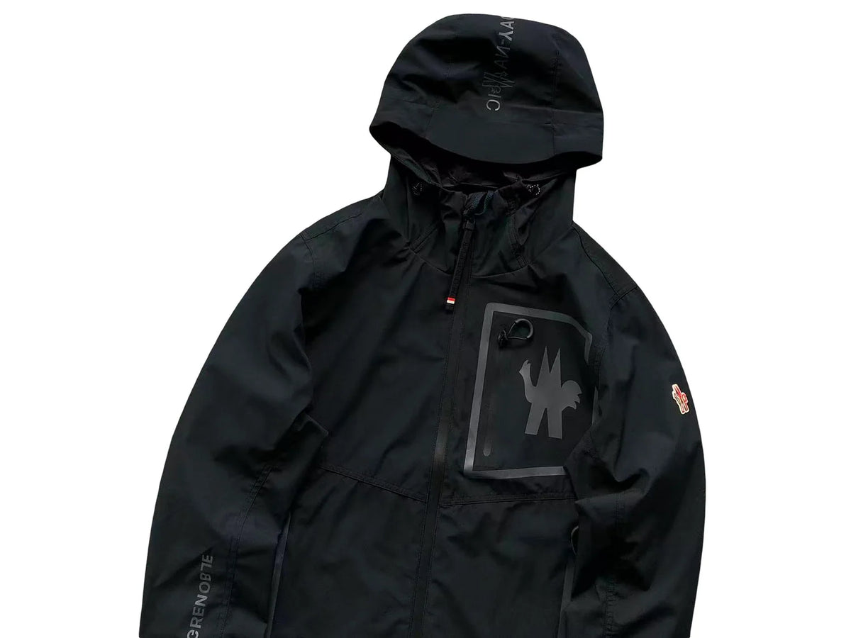 Moncler Grenoble Black Hooded Jacket with Graphic Chest Pocket