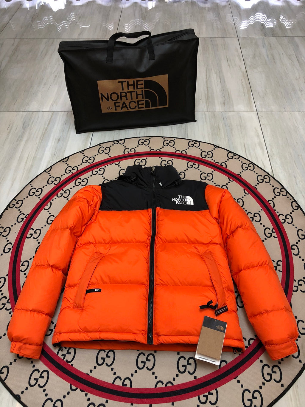 The North Face Orange & Black Nuptse 700-Fill Down Jacket