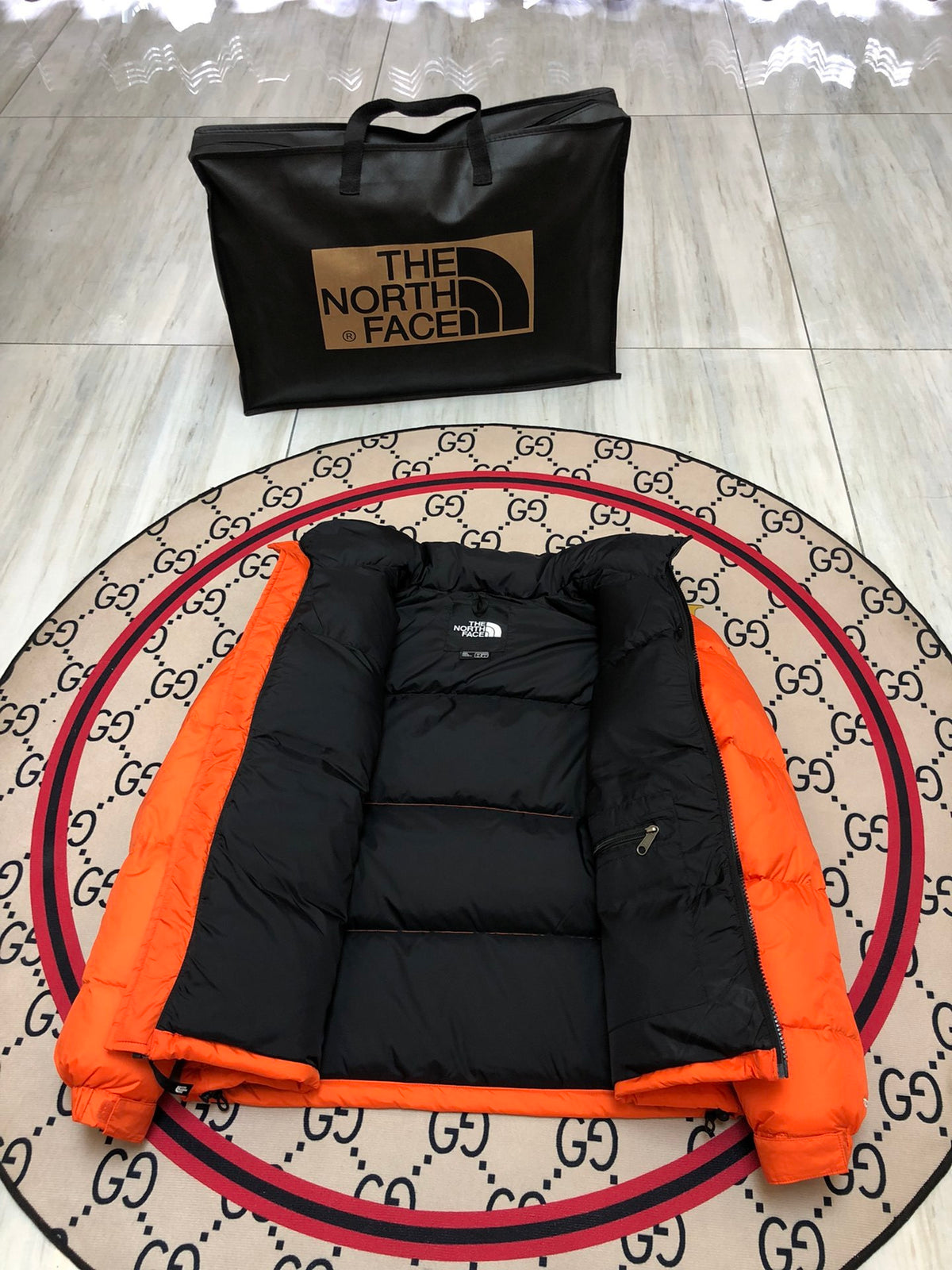 The North Face Orange & Black Nuptse 700-Fill Down Jacket