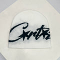 Corteiz Oversized Script Knit Beanie – White / Coffee Pink / Black Grey