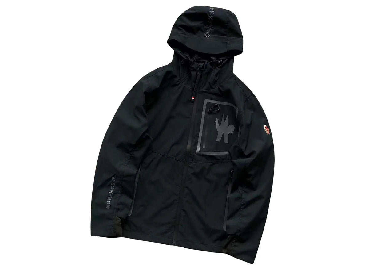 Moncler Grenoble Black Hooded Jacket with Graphic Chest Pocket