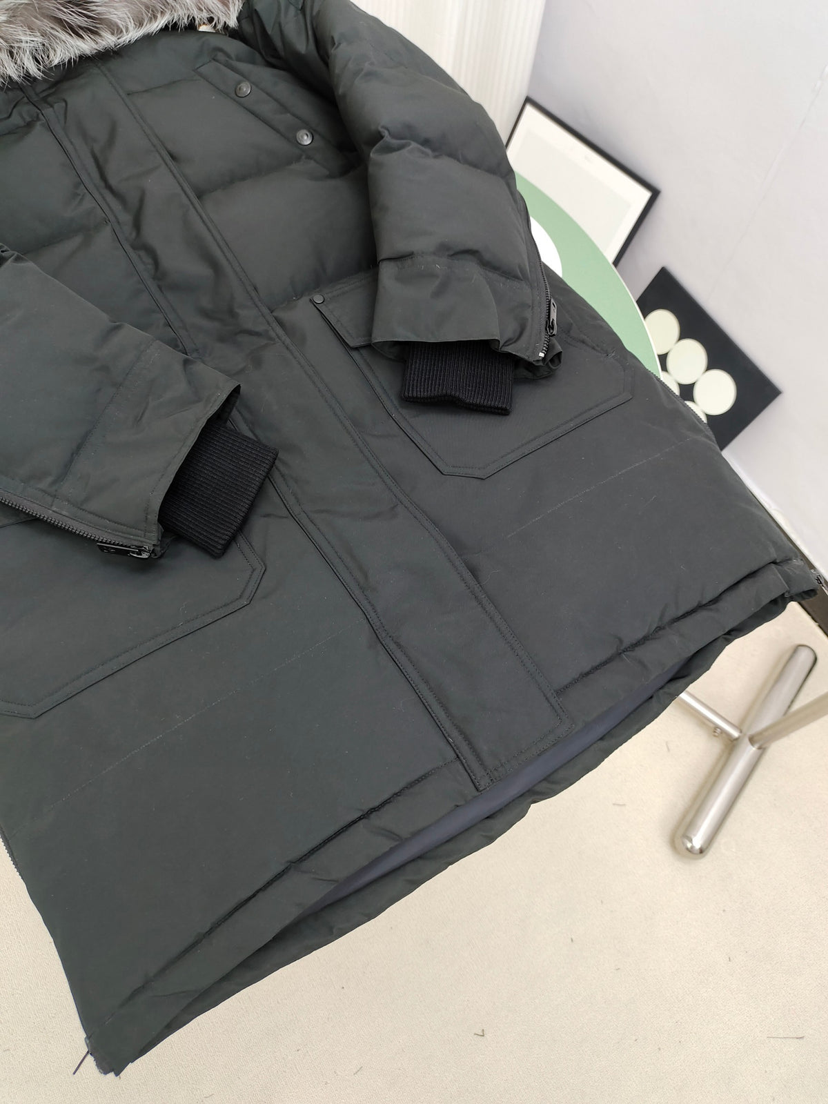 Moose Knuckles Graphite Grey Fox-Fur Hood Long Parka