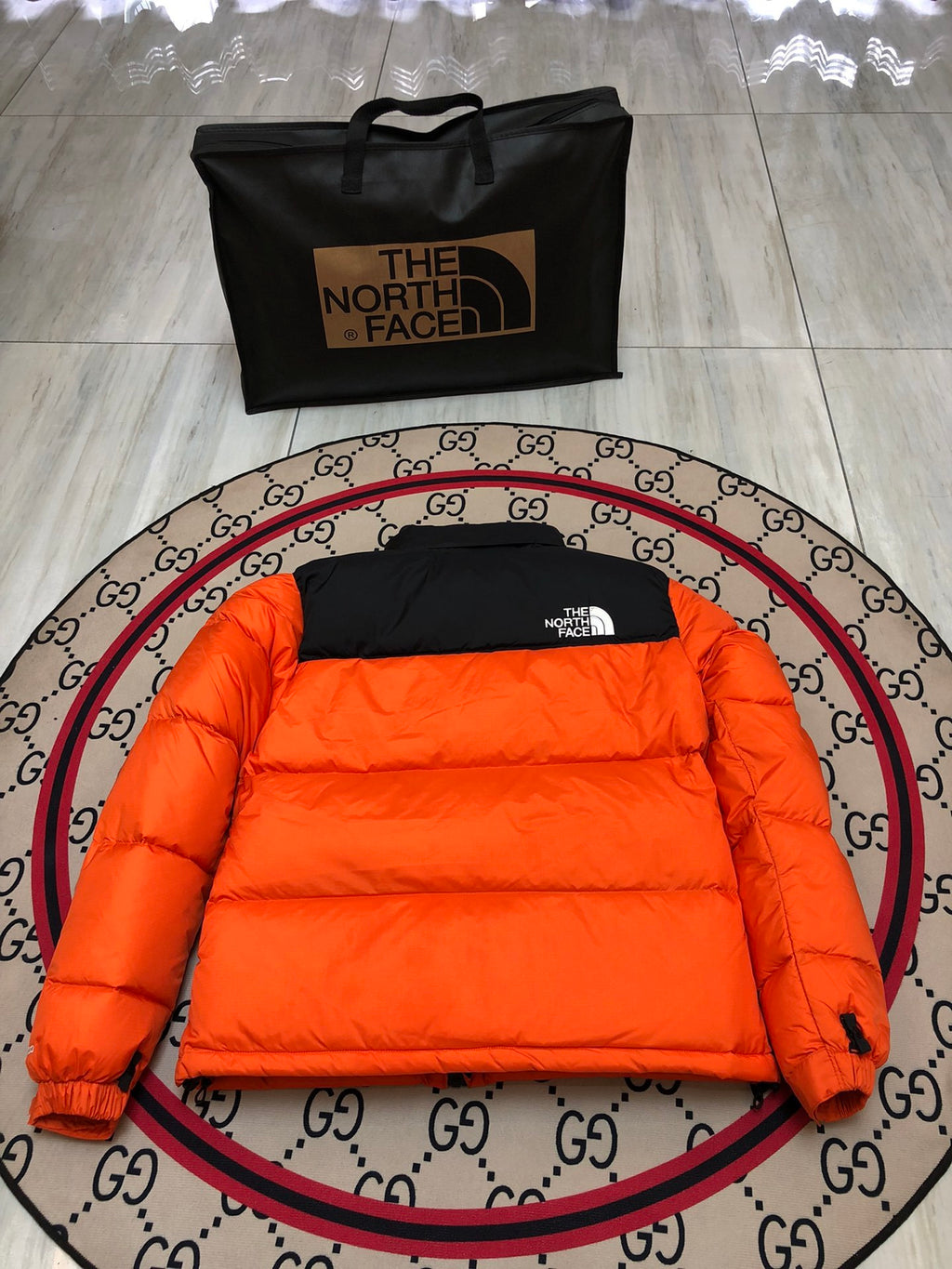 The North Face Orange & Black Nuptse 700-Fill Down Jacket