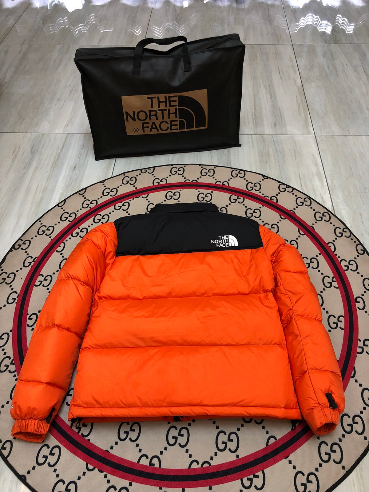 The North Face Orange & Black Nuptse 700-Fill Down Jacket