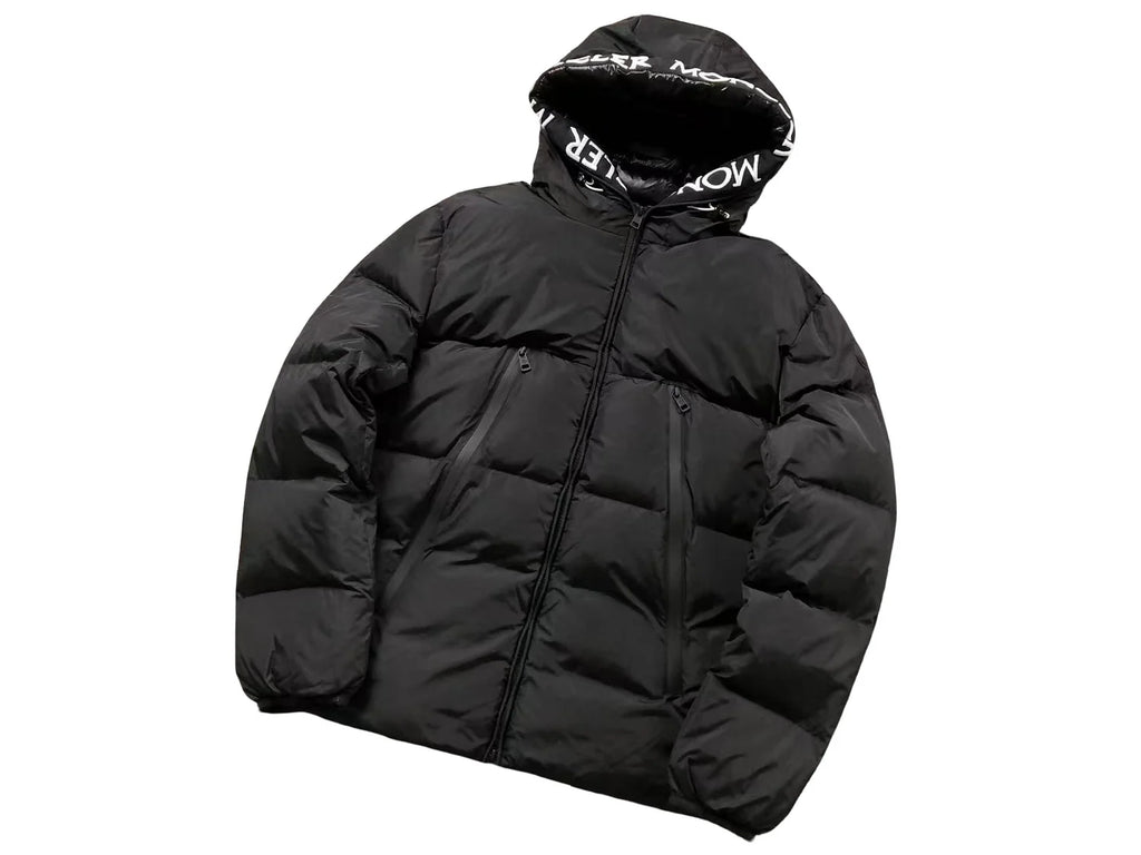 Moncler Black Logo-Hood Matte Down Jacket