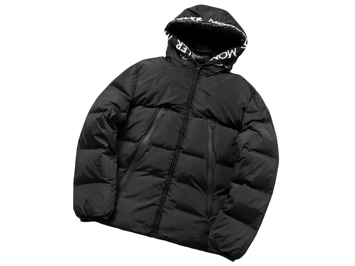 Moncler Black Logo-Hood Matte Down Jacket