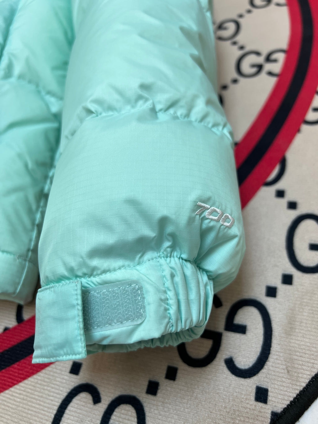 The North Face Mint Green & Black Nuptse 700-Fill Down Jacket