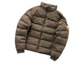 Moncler Taupe Brown Quilted Puffer Jacket with Striped Sleeve